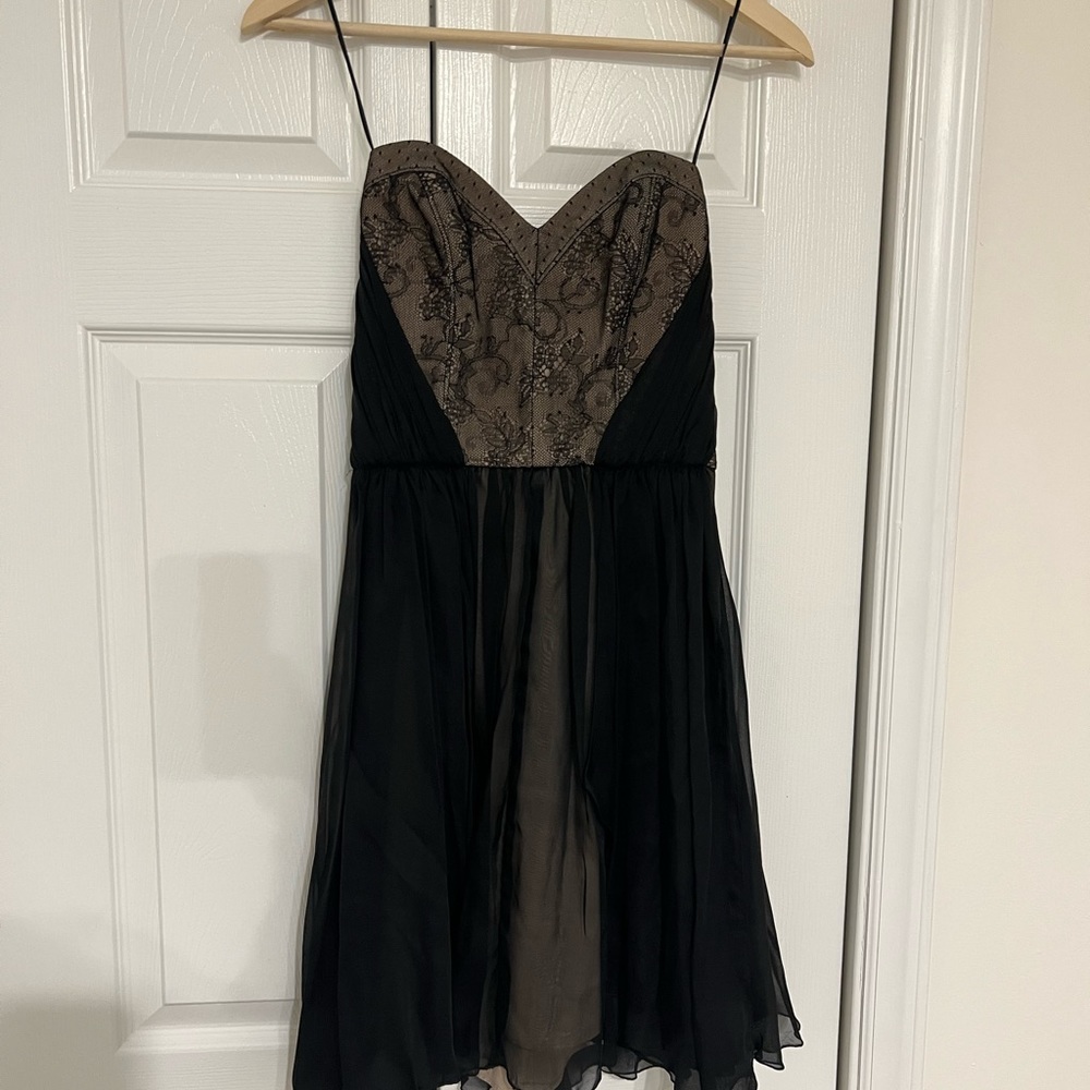 ABS ALLEN SCHWARTZ BLACK NUDE STRAPLESS LACE COCKTAIL PARTY MINI DRESS SIZE 6